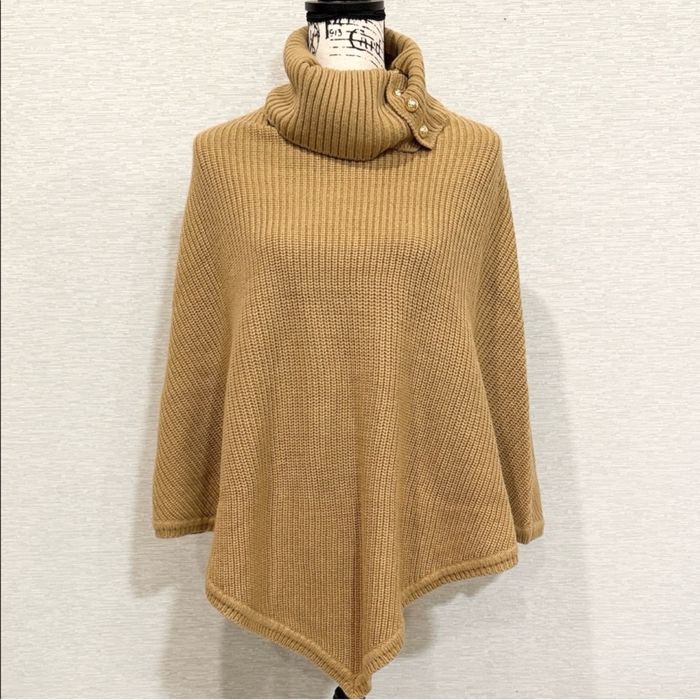 Michael Kors Tan Turtleneck Shaker Stitch Poncho